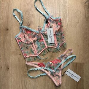 NWT For Love and Lemons x Victoria Secret Floral Embroidered Lingerie Set